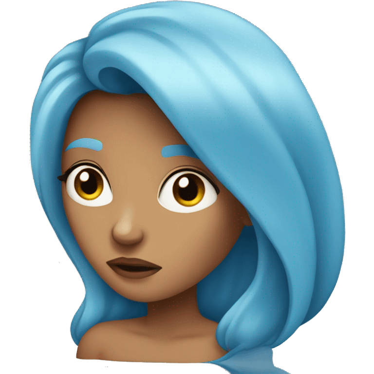 woman with long blue hair frowning her eyes emoji