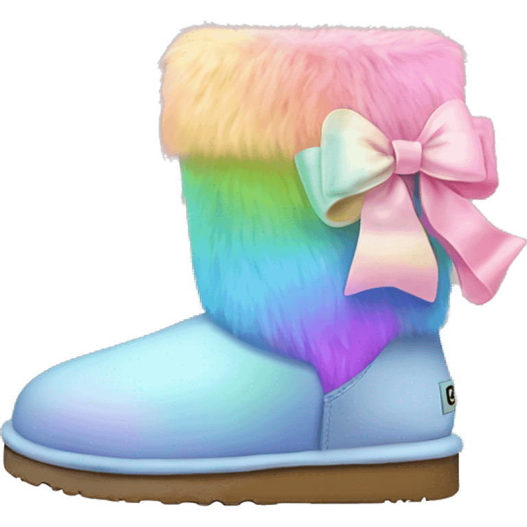 Realistic pair of pastel rainbow fur Ugg boots with bows. emoji