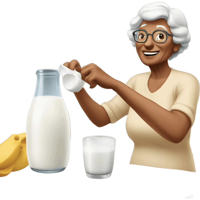 Grandma giving natural milk to neighbors  emoji