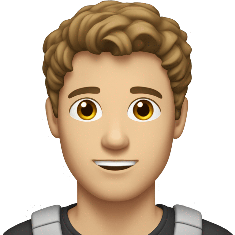 A 20 year old, Caucasian man, with short brown hair, with none facial hair,   with brown eyes wearing a t-shirt. emoji