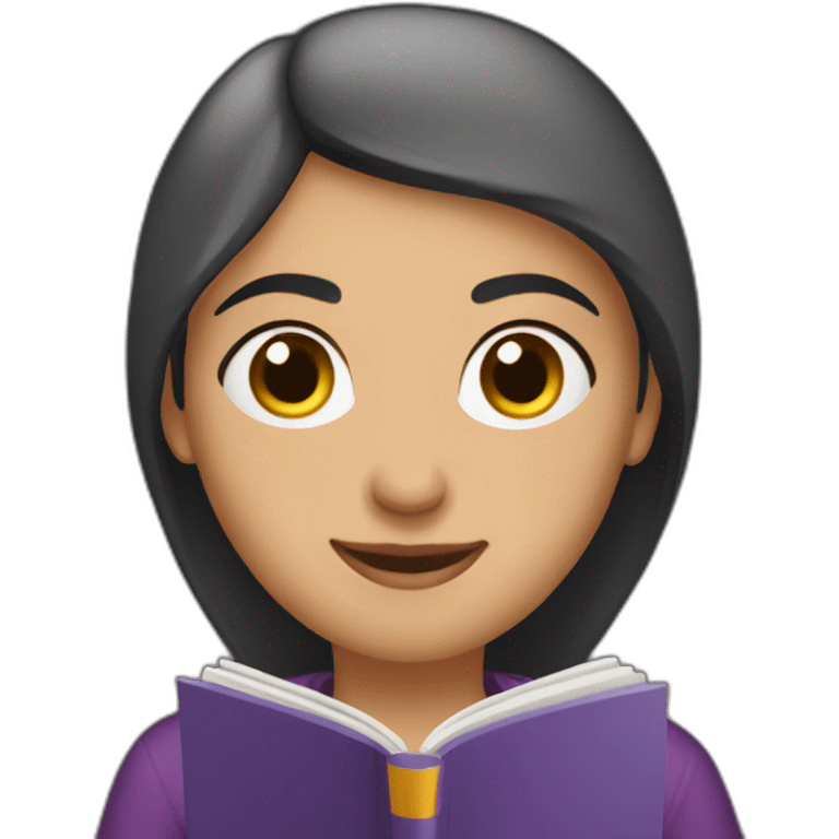 Armenian women with the purple clothes reading book and looking at camera and smiling  emoji