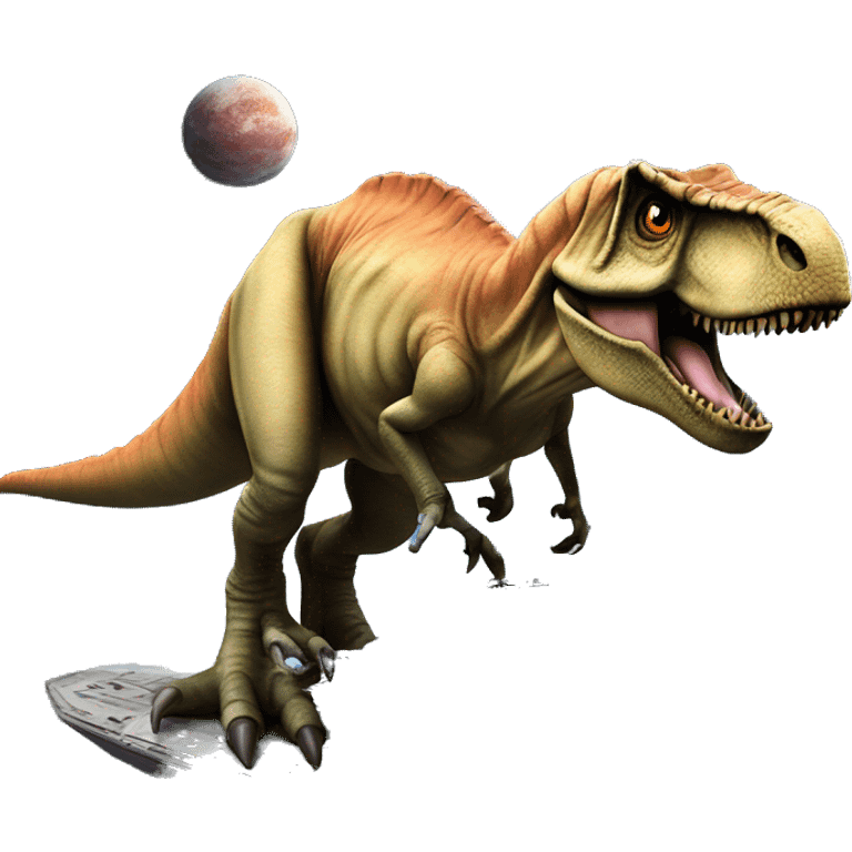 t-rex on a space-ship emoji