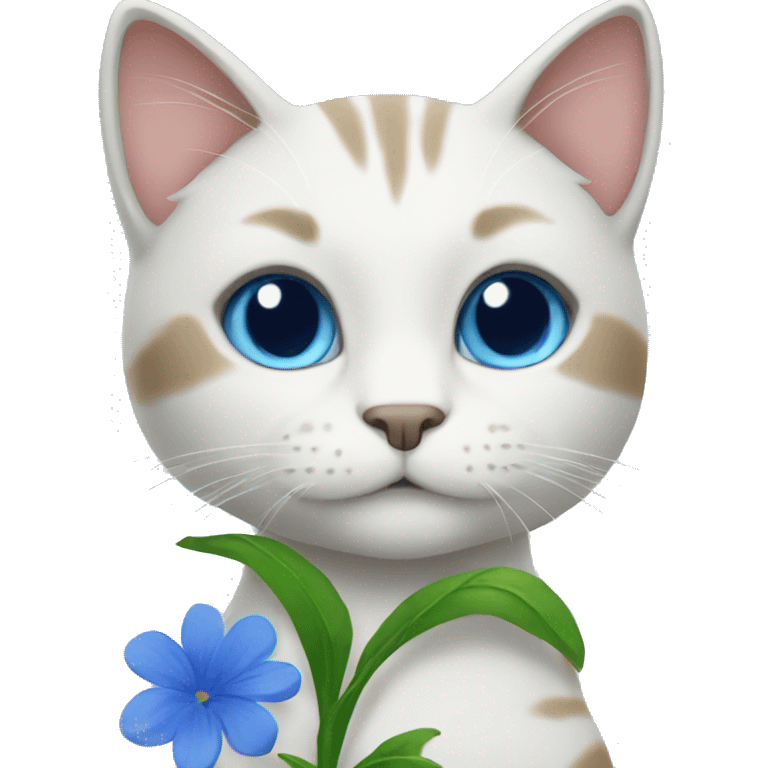 Cat giving blue flowers emoji