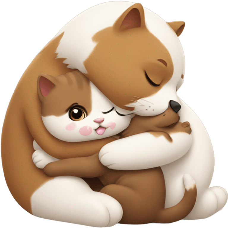 cat hugs a little bear emoji