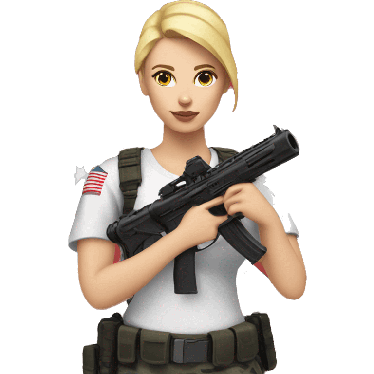 White Female with American flag shirt hold airsoft gun emoji