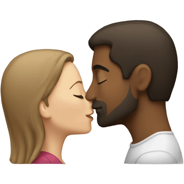 Brown man and white woman kissing  emoji