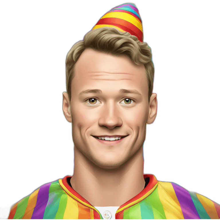 Jonathan Toews as a rainbow circus clown emoji