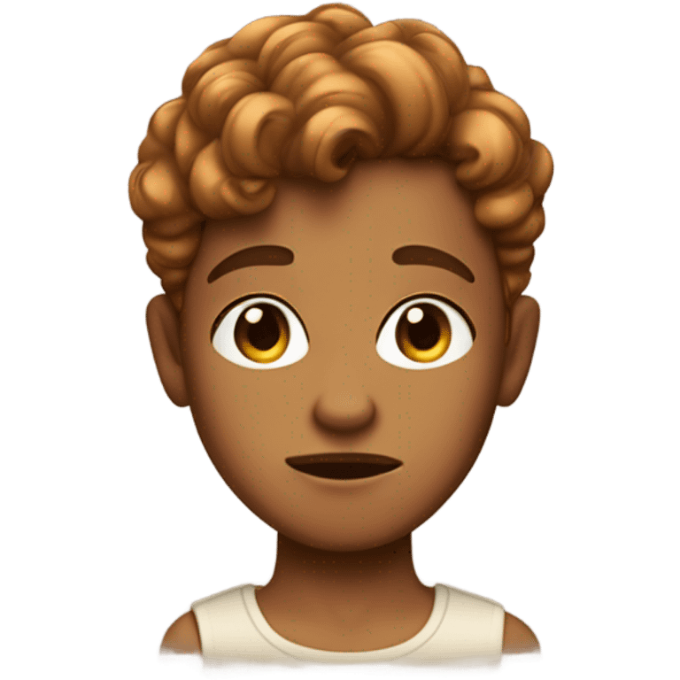 caramel skin boy with long curly brown pixie cut and pouted lips wit emoji