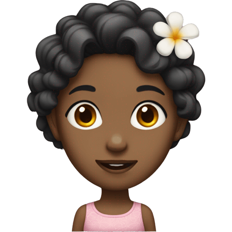 Girl with flower on the ears and has Wavy black hair emoji