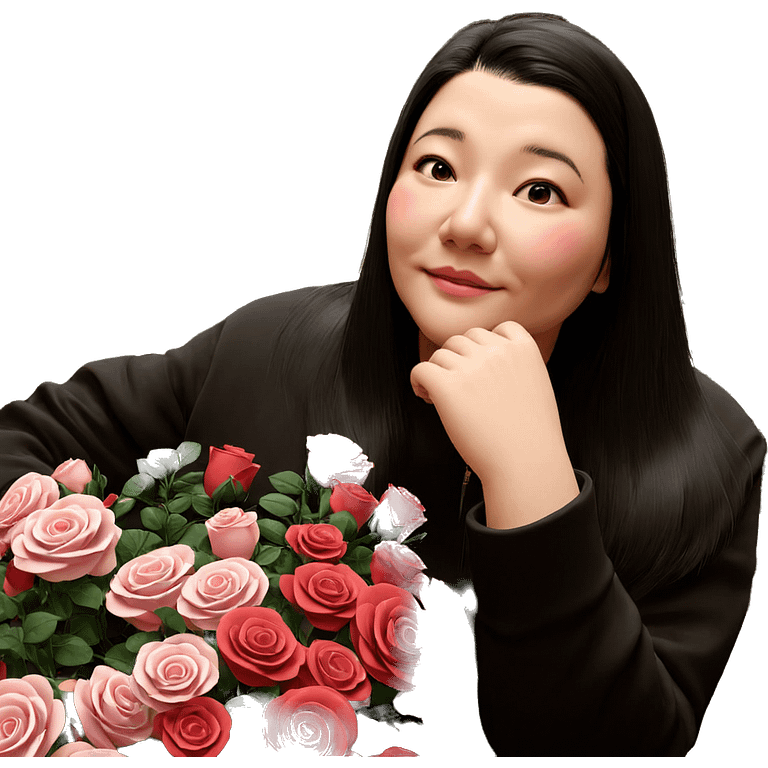 girl with black hair and roses emoji