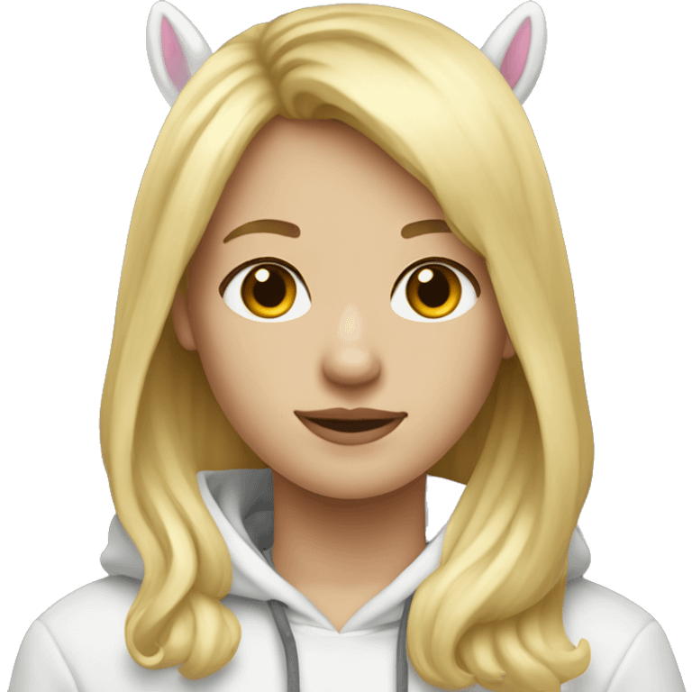 Blond hair, with bangs, hoodie, unicorn emoji