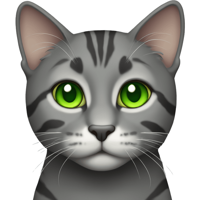 Dark Gray Tabby Cat with Green Eyes emoji