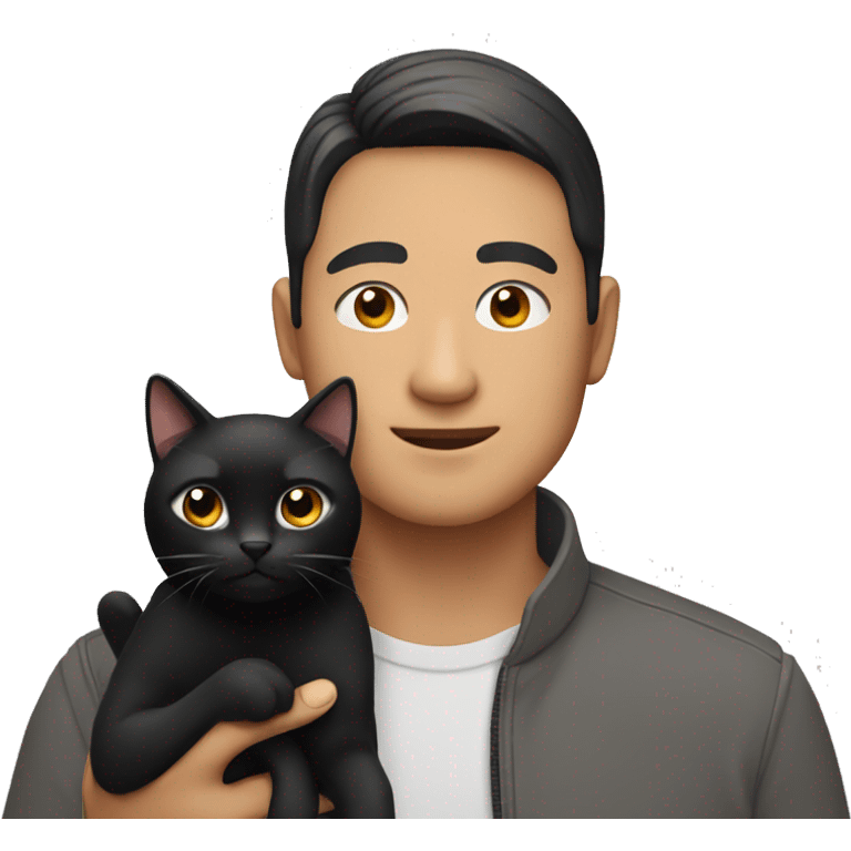 Asian man holding black cat emoji