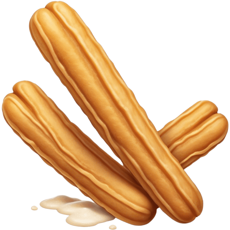 Cinematic Realistic Churros Dessert Emoji, showcasing crispy, golden-brown fried dough sticks dusted with sugar rendered with lifelike detail and warm, inviting lighting. emoji