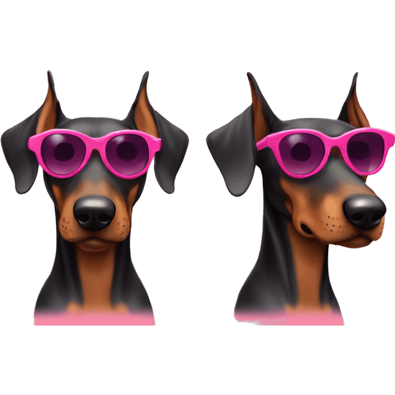 Miniature Doberman with sunglasses and a pink heart emoji