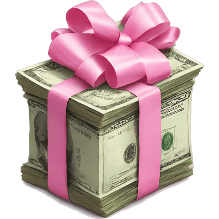 Stack of money tied with pink bow  emoji