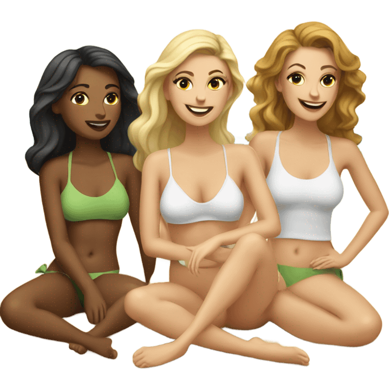 Group of Caucasian ￼ ladies laying on the beach  emoji