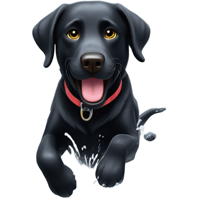 Black lab playing in a dam emoji