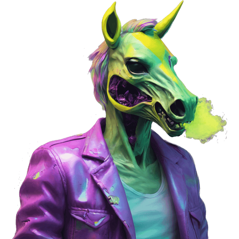 .Zombie_ Vaporwave black holographic oilslick zombie unicorn smoking yellow caution tape  emoji