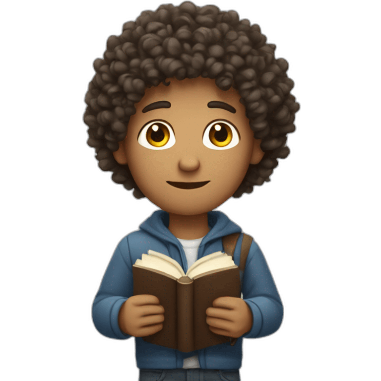 curly haired man holding a book emoji