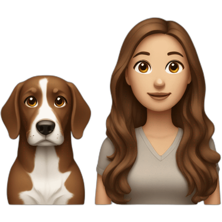 Long Brown hair woman  and  Brown dog emoji