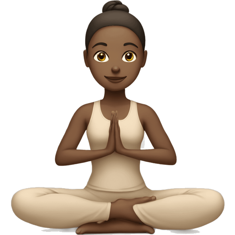 White Brunette Girl doing yoga in beige tones  emoji