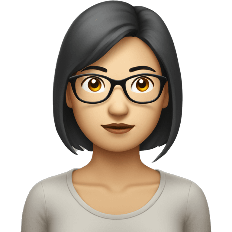 asian woman with glasseswho is seriously thinking about something with hand emoji