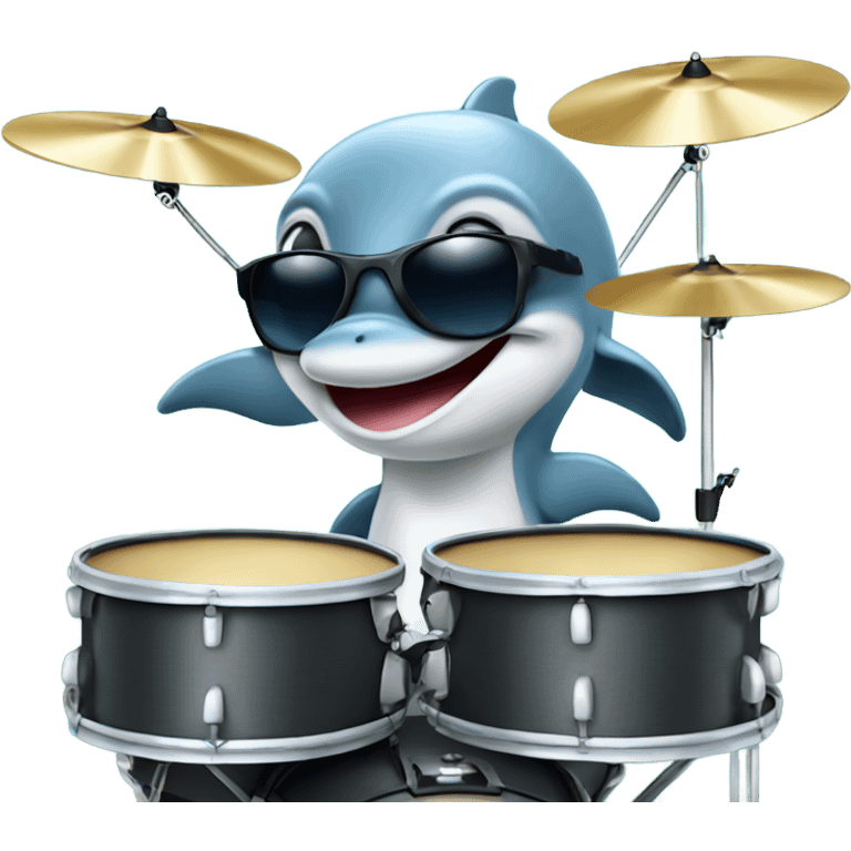 Dolphin with sunglasses playing the drum set emoji