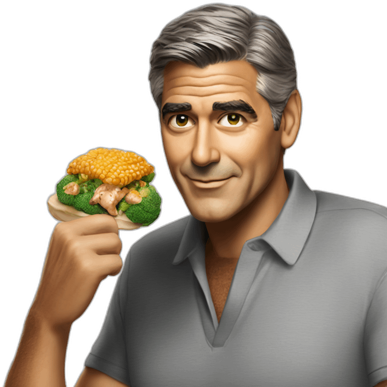 george clooney eating chicken and broccoli emoji