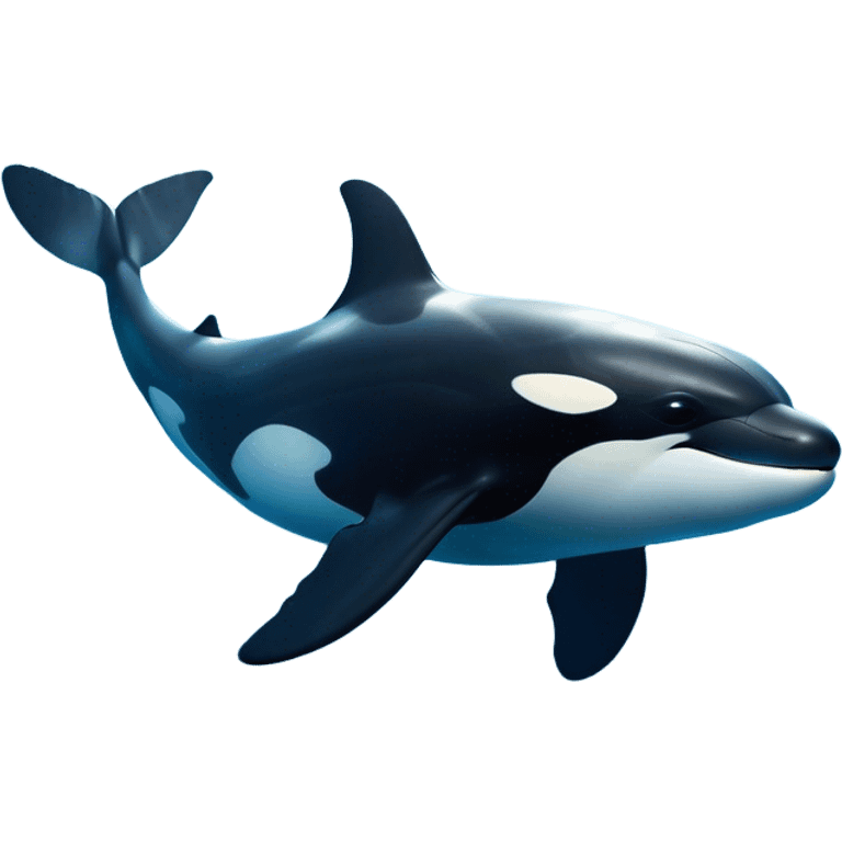 Cinematic Noble orca Portrait Emoji, Poised and majestic, with a sleek, streamlined black-and-white body, piercing intelligent eyes, and a powerful, commanding presence, Simplified yet sharp and sophisticated features, highly detailed, glowing with a soft oceanic radiance, high shine, intelligent and formidable, stylized with an air of deep-sea dominance, focused and alert, soft glowing outline, capturing the essence of an apex predator that appears ready to surge out of the waves with effortless authority! emoji