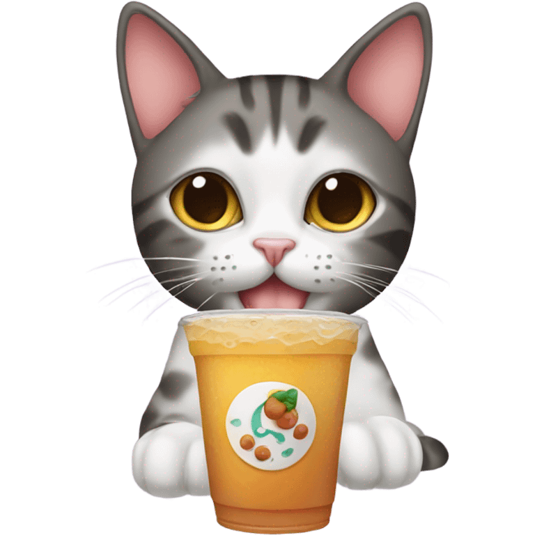 cat drinking boba emoji