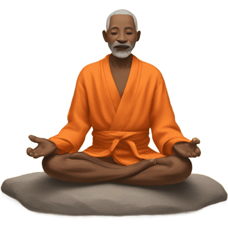 an old yogi with a peaceful and meditative expression. The character should be wearing an orange robe, symbolizing traditional yogic attire. The yogi can be sitting in a lotus position emoji