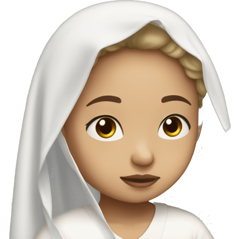 Light skin girl praying with eyes closed and lace white veil  emoji