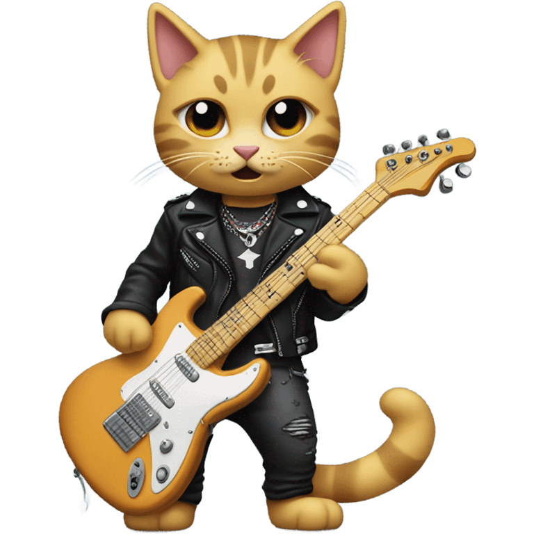 Cat playing electric guitar, punk, emo.  emoji