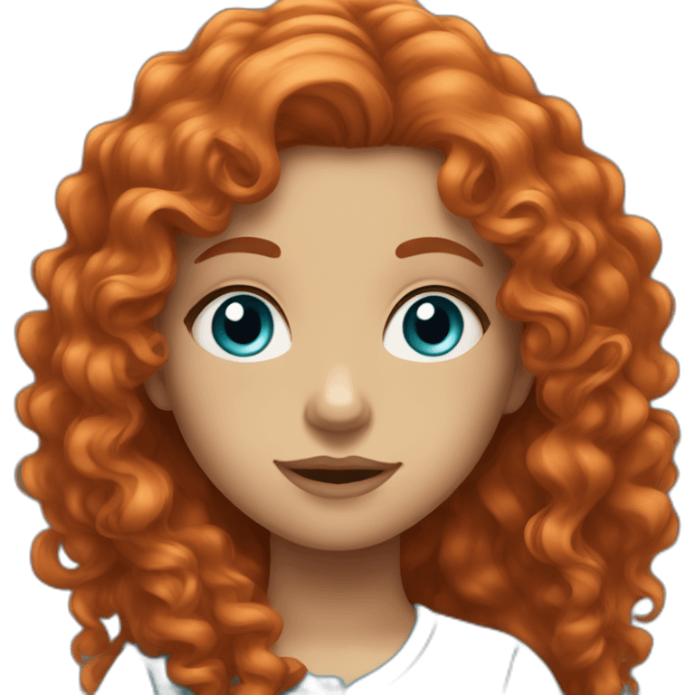 Girl with long curly red hair and blue eyes emoji