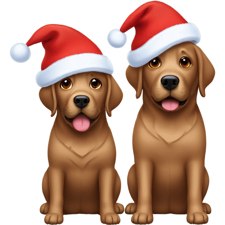 Two brown labs with Santa hats emoji