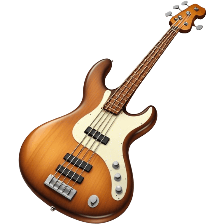 Cinematic Realistic Bass, deep polished wood with rich grain, thick taut strings stretching across its curved body, subtle warm lighting emphasizing its form, glowing with depth and powerful musical resonance. emoji