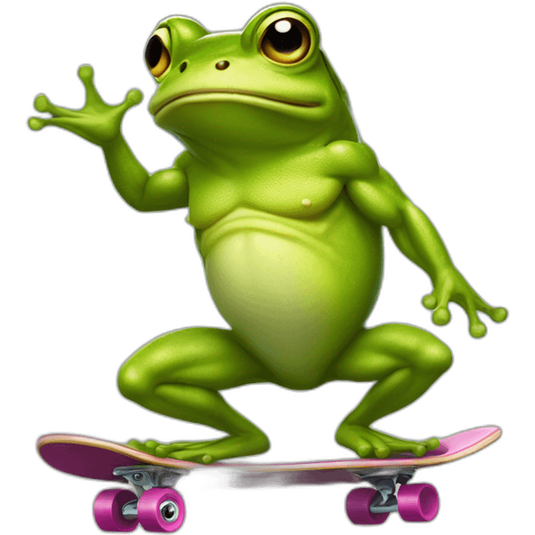 Very Muscular fitness frog on a skateboard emoji