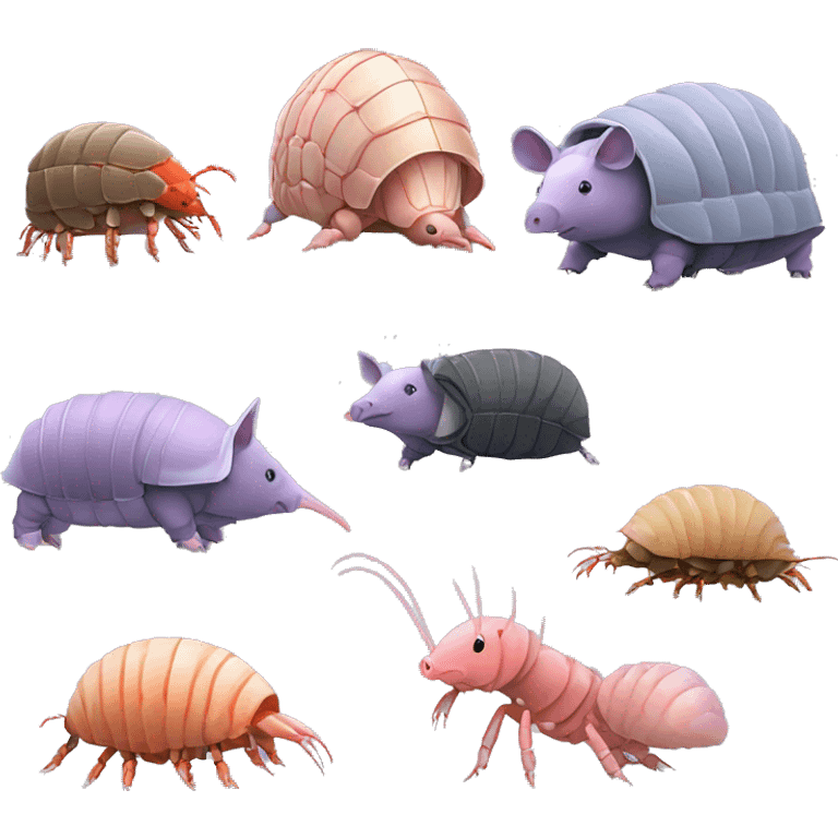 Lavender gray Pig armadillo isopod lobster shrimp fanned tail pig armadillo darth Vader face emoji