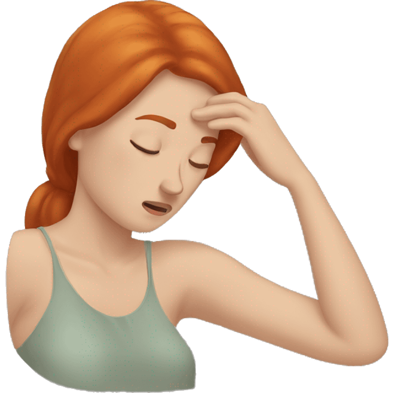 Women redhead, face, exhausted, hand on head emoji