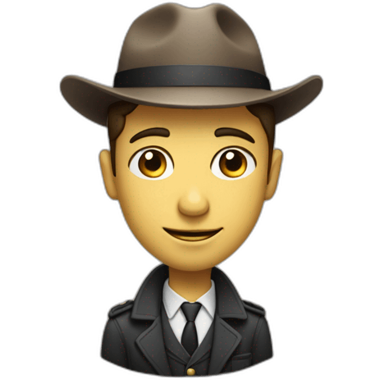 the standard gender neutral detective emoji, but with a smirking face, eyebrows raised, eyes looking sideways, and a half smile emoji