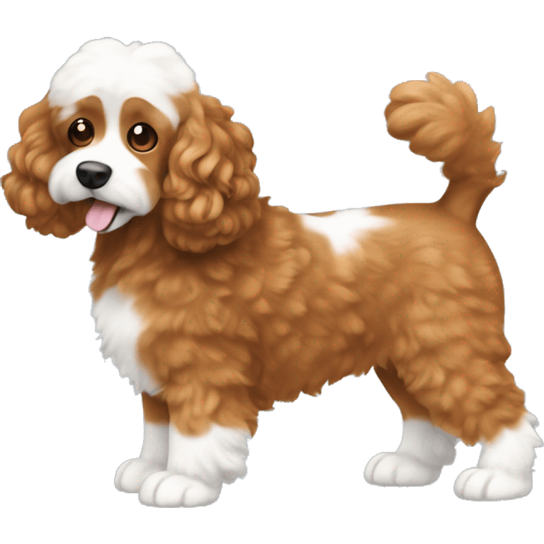 brownish orange cockapoo dog with white feet and fluffy tail with white tip emoji