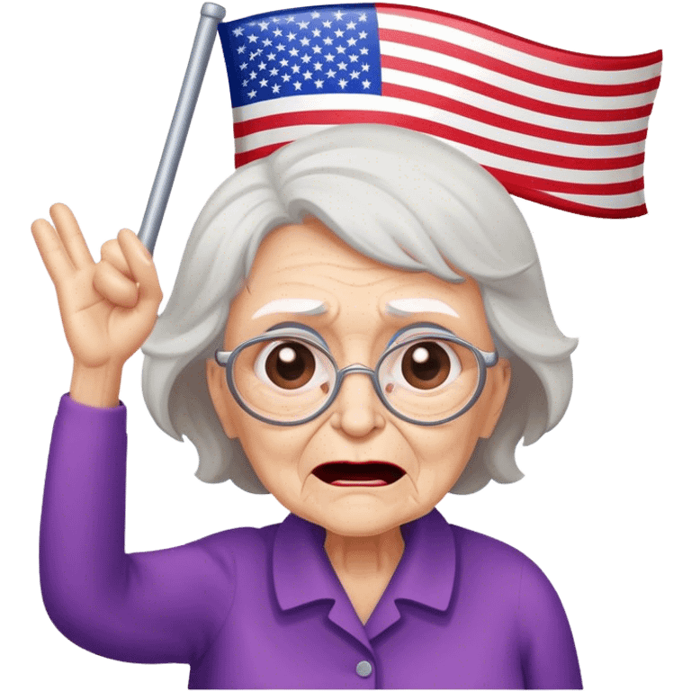 Old woman angrily waving upside down American flag emoji