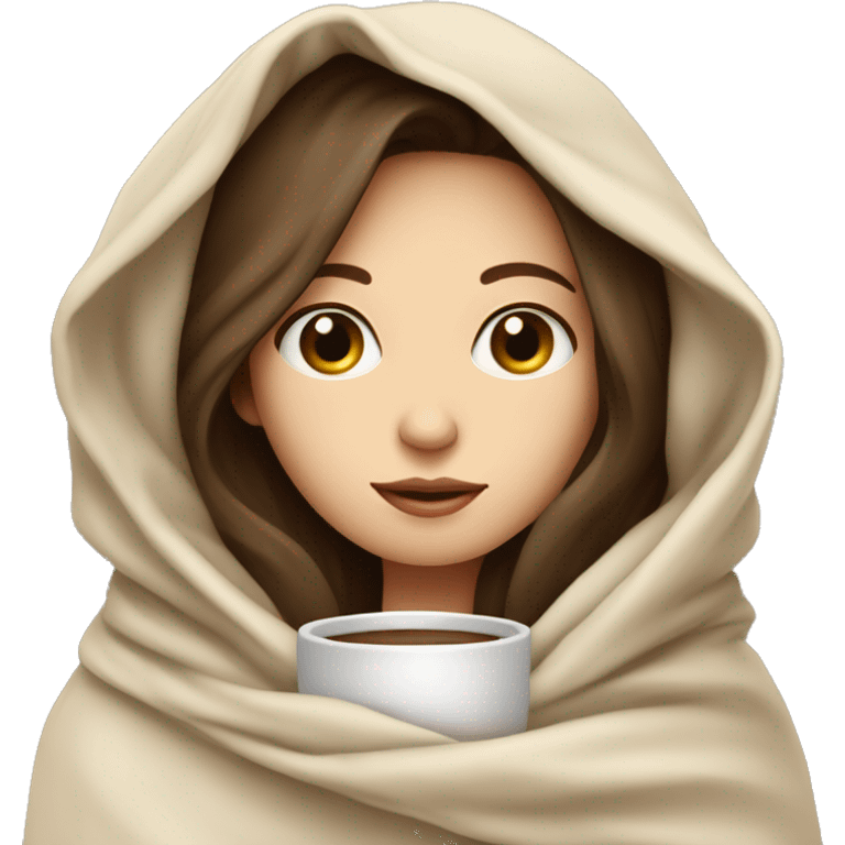 pale brunette girl inside a blanket sipping coffee eyes closed emoji