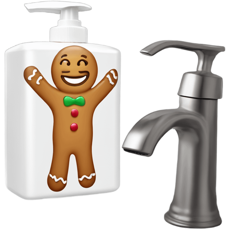 Gingerbread man on a hand soap container he’s happy emoji