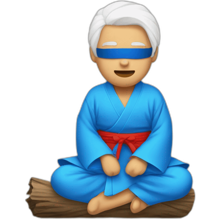 blindfolded man sitting on a log with white hair and blue kimono emoji