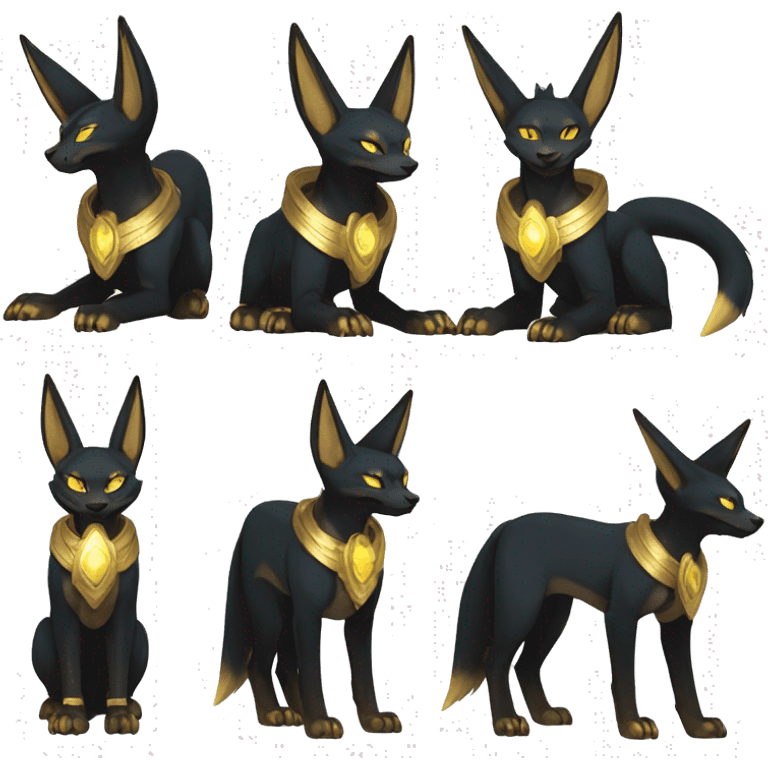 Black godly overpowered ethereal majestic Egyptian Lucario-Umbreon-Cat. Golden Anubis-Rings and yellow ring-markings. Full body emoji