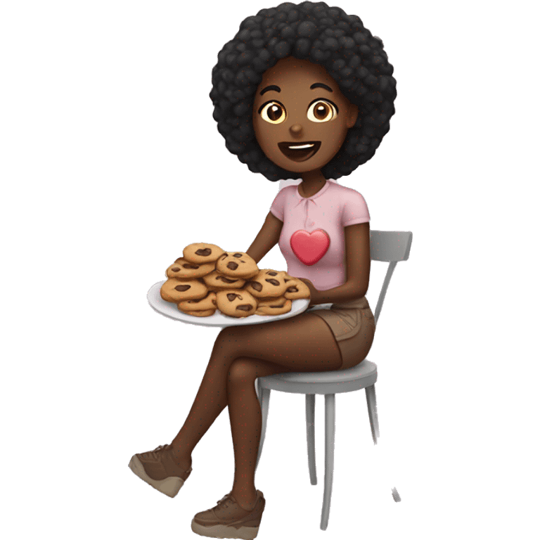 Black woman with love eating cookie emoji