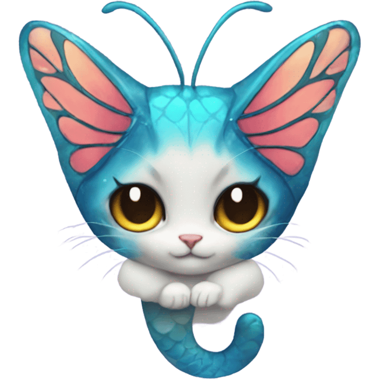 cat body and face with mermaid tail and butterfly wings  emoji