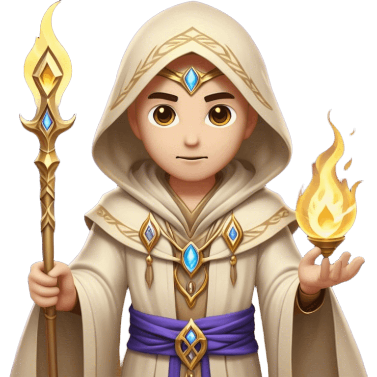 Clash of Clans aesthetic friendly Mage Portrait Emoji, With an enigmatic, slender build draped in flowing mystical robes adorned with arcane symbols, piercing eyes and a determined aura, his face rendered in a natural skin tone (not yellow), Simplified yet sharply defined features, highly detailed, glowing with a cool, otherworldly radiance, high shine, wise and resolute, stylized with an air of ancient sorcery, focused and mystical, soft glowing outline, capturing the essence of a powerful mage ready to unleash enchanted spells on epic adventures! emoji